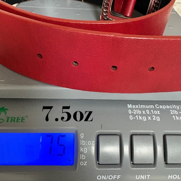 belt M/L UP to 42" red leather NINE WEST vintage chain accent square buckle - Picture 10 of 10